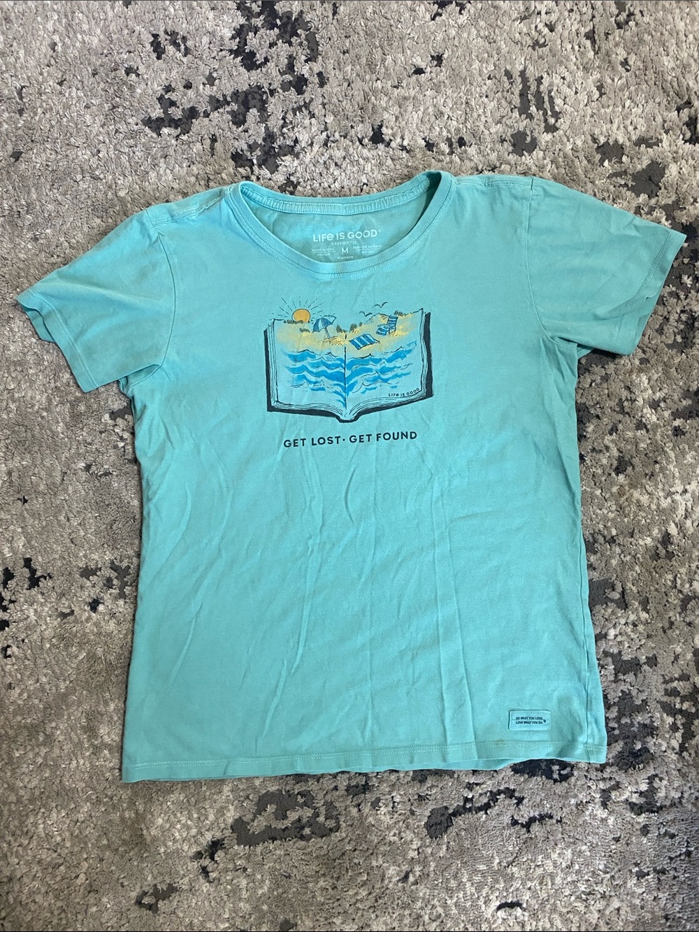 Life Is Good Turquoise Graphic Tee with Beach Book Design - Picture 1 of 4